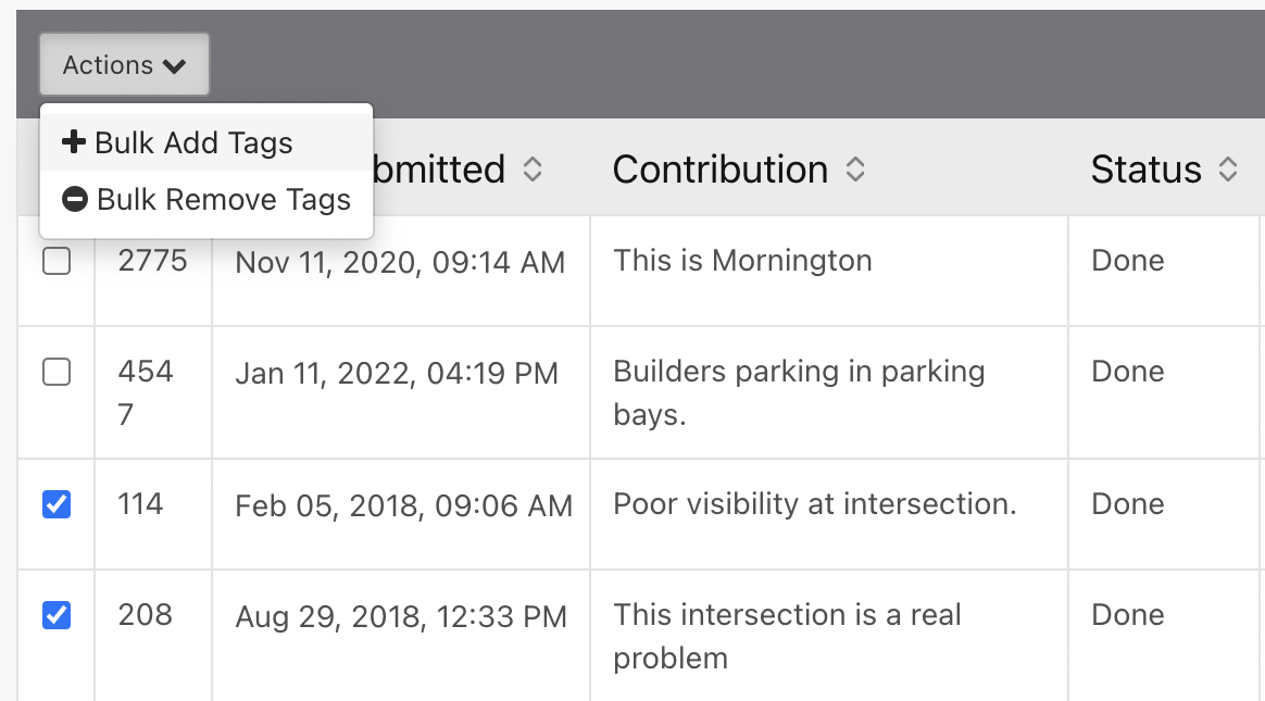 Screenshot of Bulk Tag Actions 
