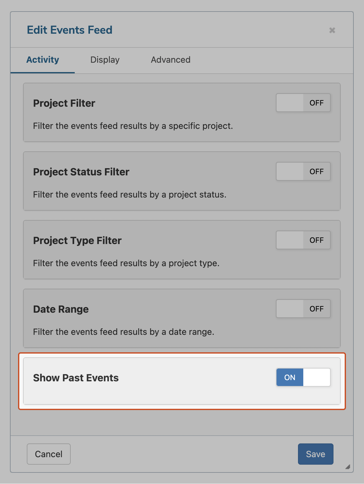 Show past events settings